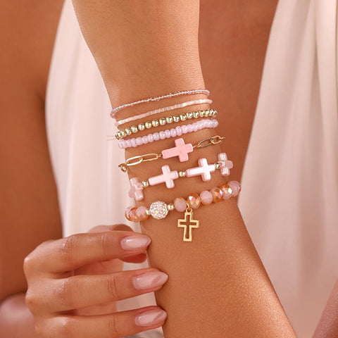 Cross Charm Mixed Beaded Bracelet Set | 40B5275