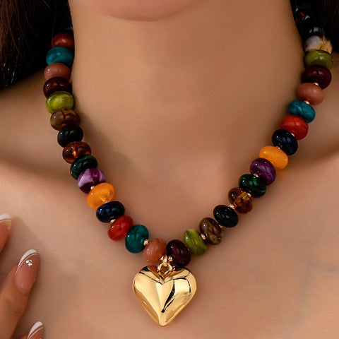 Multicolor Rondelle Bead Heart Pendant Necklace | 80N93691