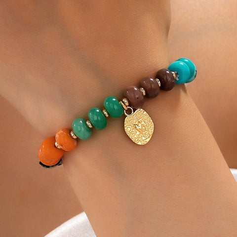 Natural Stone Heart Charm Stretch Bracelet | 80B1900