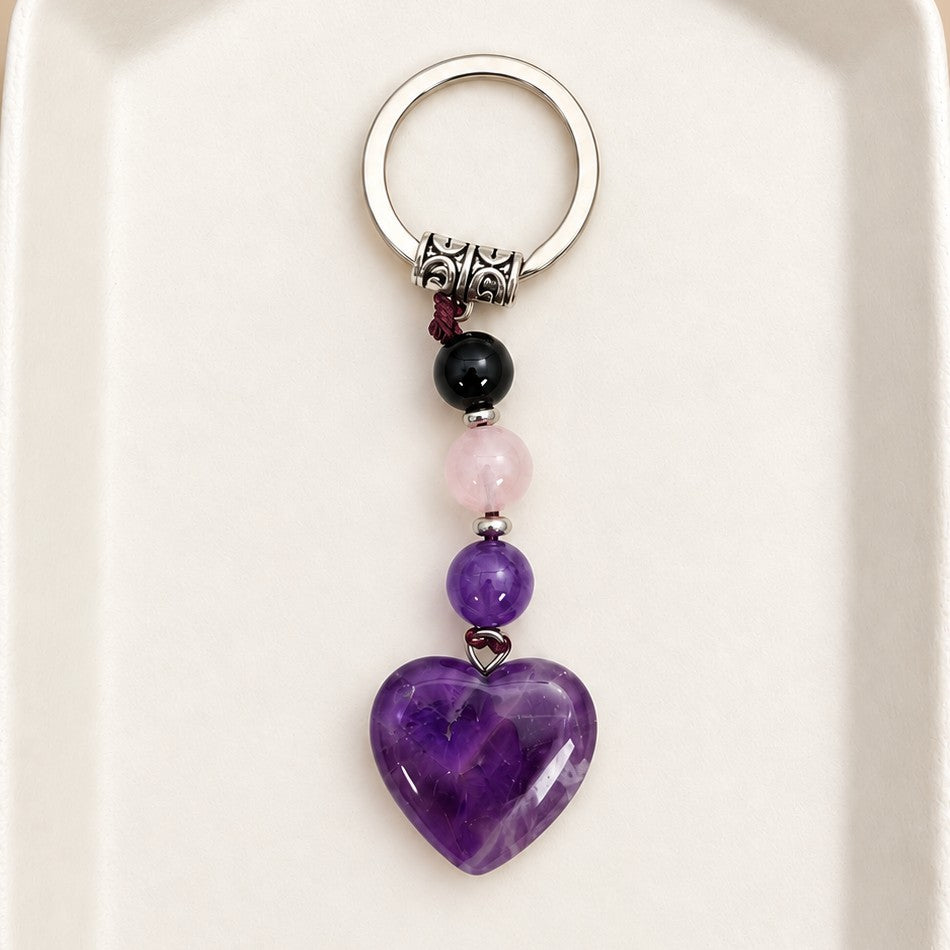 Natural Gemstone Heart Dangle Bag Charm Key Chain | 40KC197