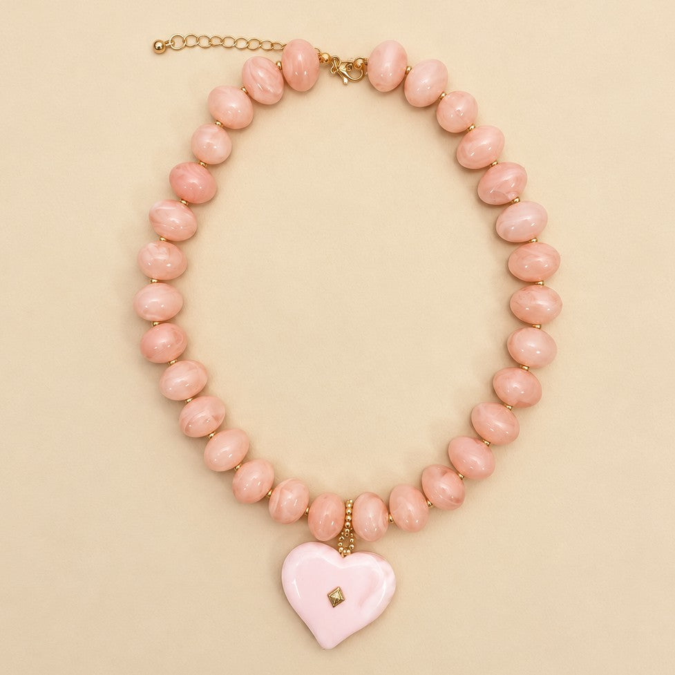 Chunky Beaded Heart Pendant Necklace | 40NK9797