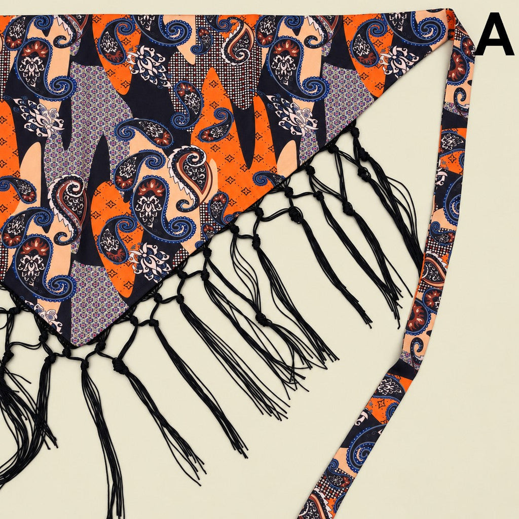 Paisley Print Fringe Triangle Hip Scarf Belt | 40SC752
