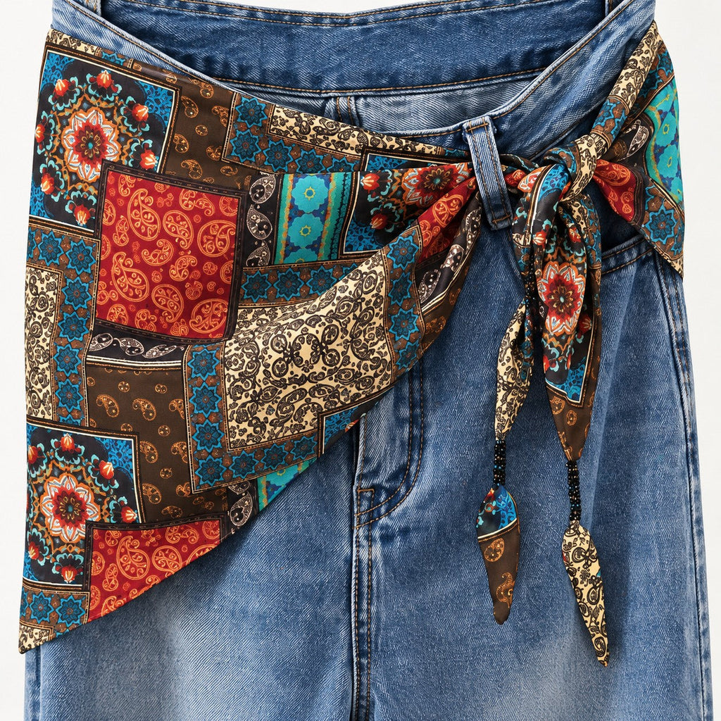Patchwork Print Triangle Hip Scarf Belt | 40SC753