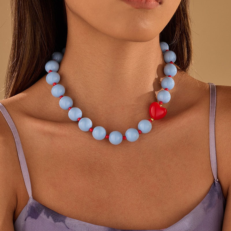 Chunky Acrylic Ball Bead & Heart Accent Necklace | 40NK9842