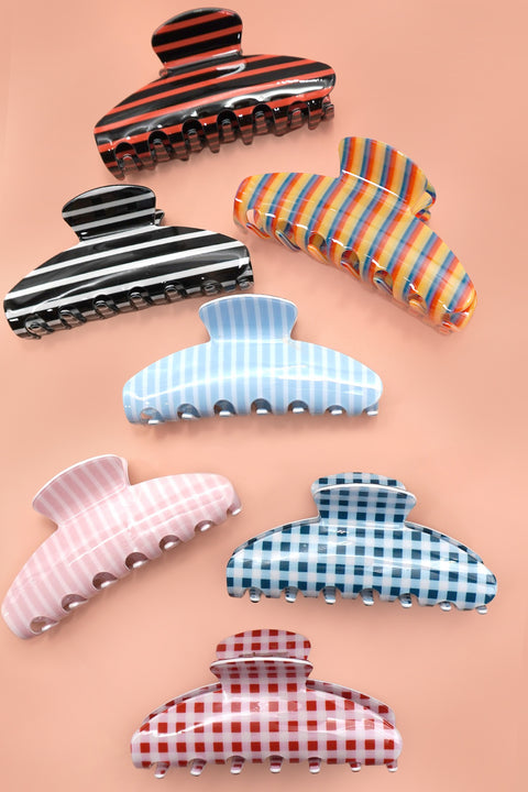 JUMBO STRIPE PLAID OVAL HAIR CLAW CLIPS | 40H1020
