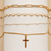 Layered Gold & Pearl Cross Statement Necklace Set | 40NK9673