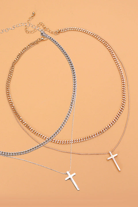 DOUBLE LAYER CROSS NECKLACE | 80N194