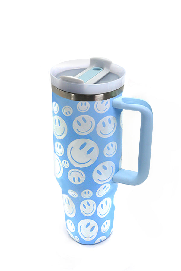 Good Day Happy Face Printed Stainless Steel 40 Oz Tumbler With Handle  Stainless Steel Tumbler Insulated Tumbler 