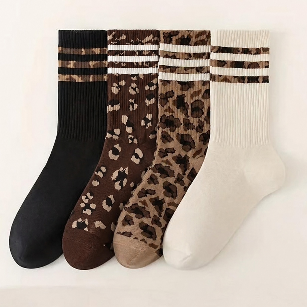 WOMAN ANIMAL LEOPARD HALF CREW THROWBACK SOCKS | 40S02071