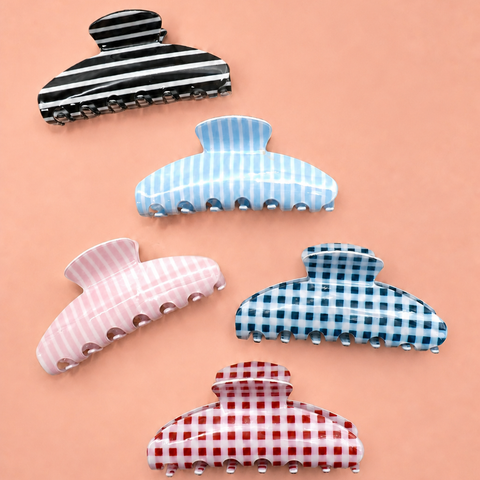 JUMBO STRIPE PLAID OVAL HAIR CLAW CLIPS | 40H1020