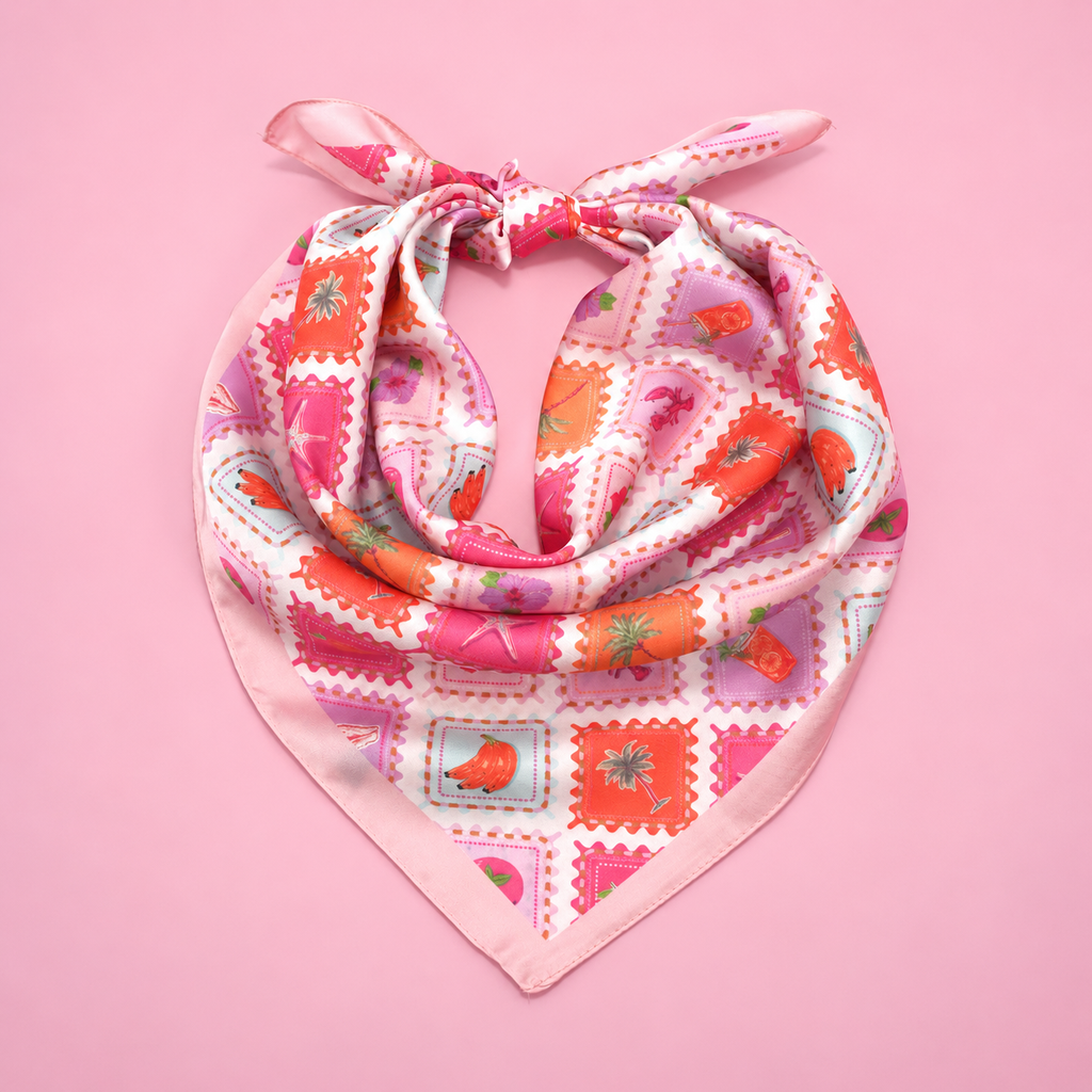 Postal Stamp Lobster Flower Silk Finish Scarf | 40SC731