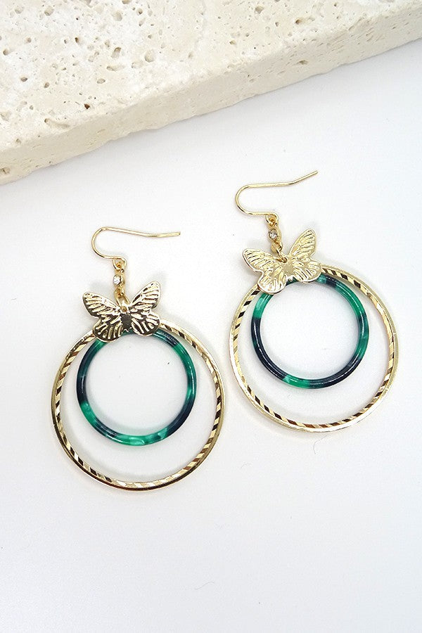 BUTTERFLY GREEN MARBLE CIRCLE EARRING | 31E8061
