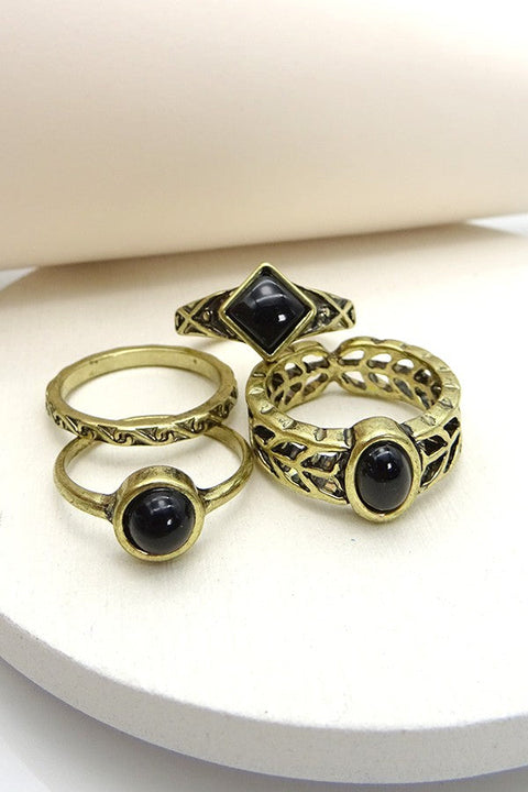 4 BLACK STACKABLE STONE RING SET | 51R2104014