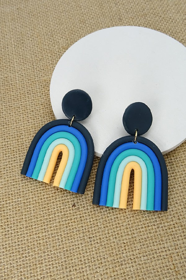 Color Block Rainbow Clay Polymer Drop Earrings |40E169