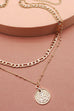 FIGARO LINK CHAIN COIN PENDANT 2 LAYER NECKLACE | 47N19416