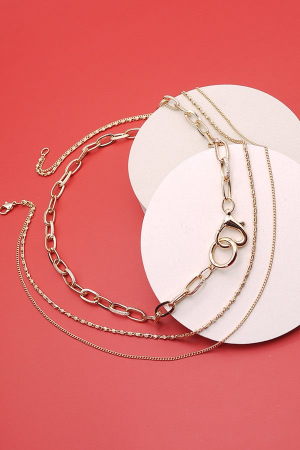 HEART CLASP LINK CHAIN MULTI LAYER NECK | 25N237