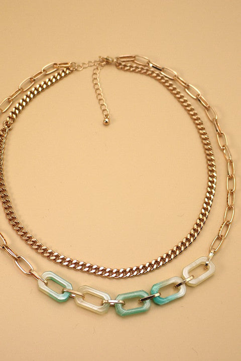 RECTANGLE ACRYICL LINK DOUBLE CHAIN NECKLACE | 31N21361
