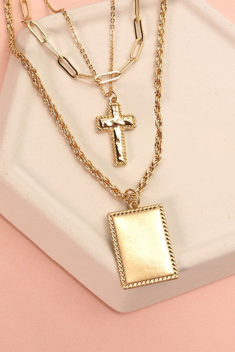 BOHO TAG CROSS MULTI LAYER NECKLACE | 25N463