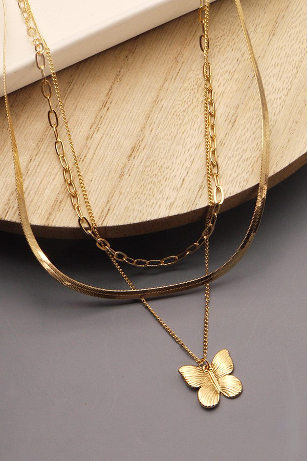 MULTI LAYER BUTTERFLY SNAKE CHAIN  NECKLACE| 71N22568