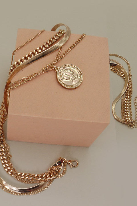 COIN CHARM MULTI SNAKE CHAIN LAYER NECKLACE | 31N2224