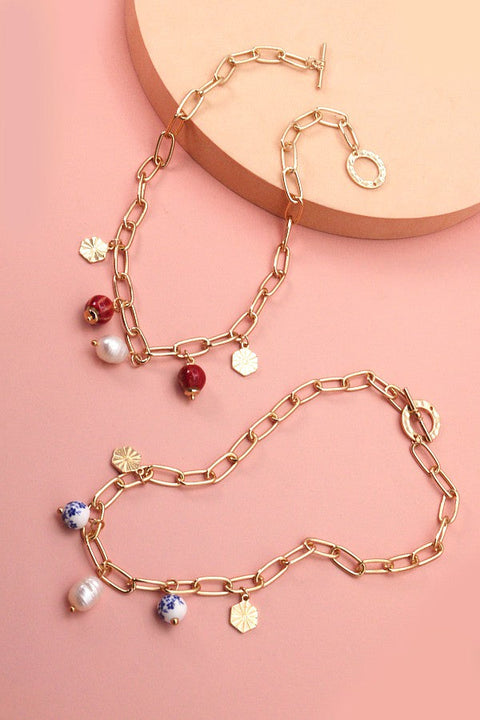 PORCELAIN BEAD LINK CHAIN NECKLACE | 51N2070921