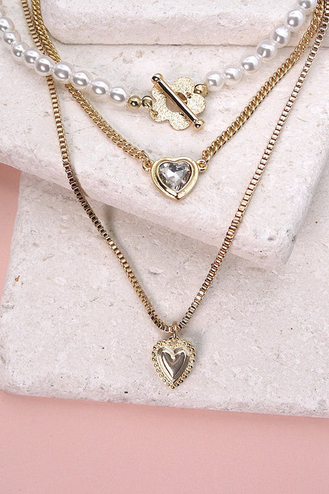 PEARL HEART PENDANT MULTI LAYER NECKLACE | 52N2110950