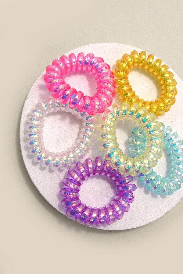 MINI SPIRAL COIL GLOSSY HAIR TIES 6 COLOR ASSORTED | 40PT309