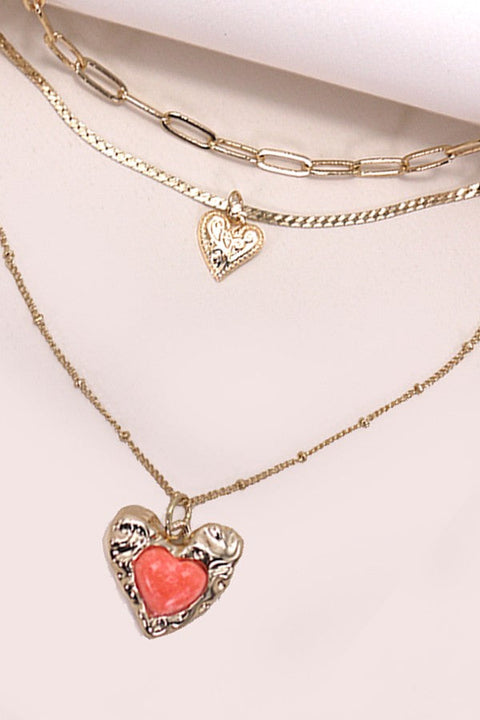DOUBLE HEART CHARM MULTI LAYER NECKLACE | 25N627