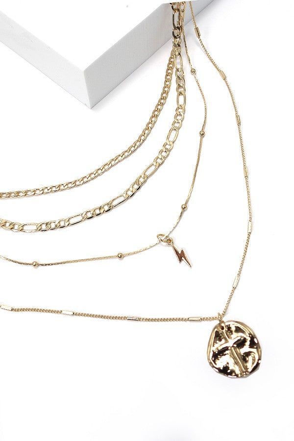CROSS COIN CHARM MULTI LAYER NECKLACE | 25N642