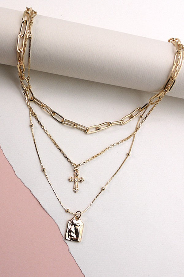 CROSS TAG MULTI LAYER NECKLACE | 25N638
