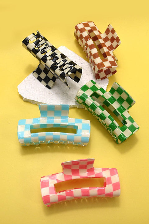 JUMBO CELLULOSE CHECKER HAIR CLAW CLIPS | 40H576