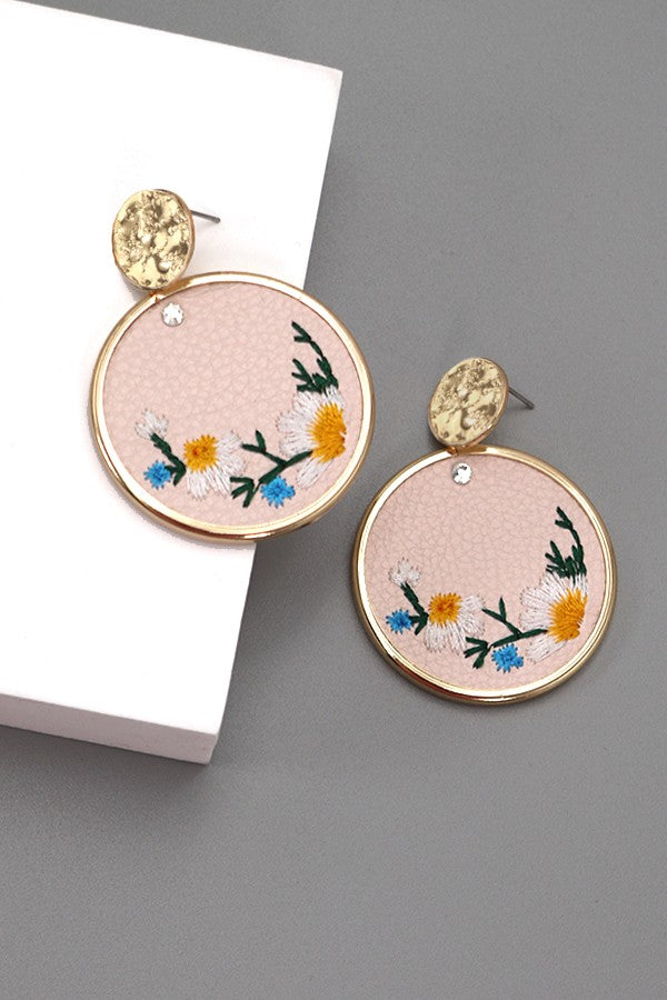 HAND MADE EMBROIDERY ON FAUX LEATHER DROP EARRINGS | 10E3061906