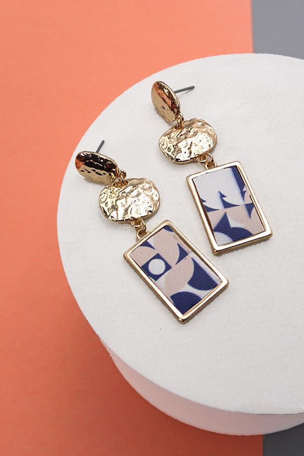 SQUARE FAUX LEATHER PRINT MIX GEO DROP EARRINGS | 10E3061959