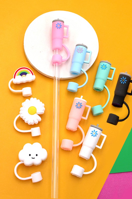 Silicone Straw Cap, Drink Dust Cap Smiley Cloud / Smiley Cloud 